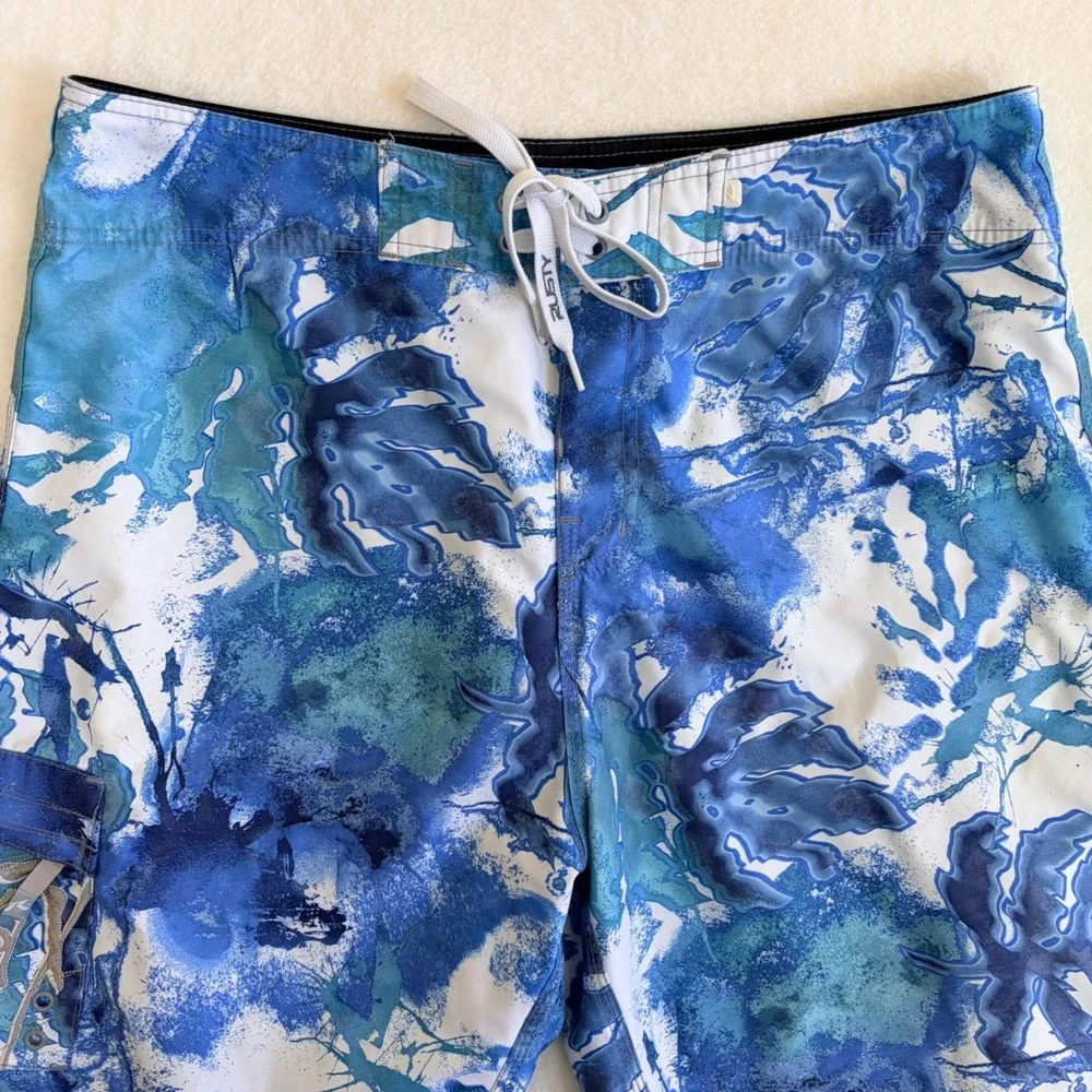 Rusty Mens Blue White Abstract Board Shorts Size 36‎ Surf Swim Trunks